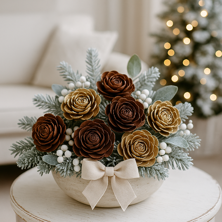 Róże z szyszek cedru – 12 sztuk | Rustykalne ozdoby naturalne GrandDeco