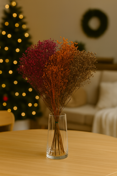 Świąteczny Bukiet Gipsówki  Czerwień, Miedź i Złoto – 30 cm – GrandDeco