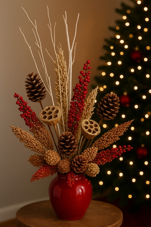 Świąteczna kompozycja  – naturalne szyszki, owoce, suche gałązki | Dekoracja bożonarodzeniowa GrandDeco