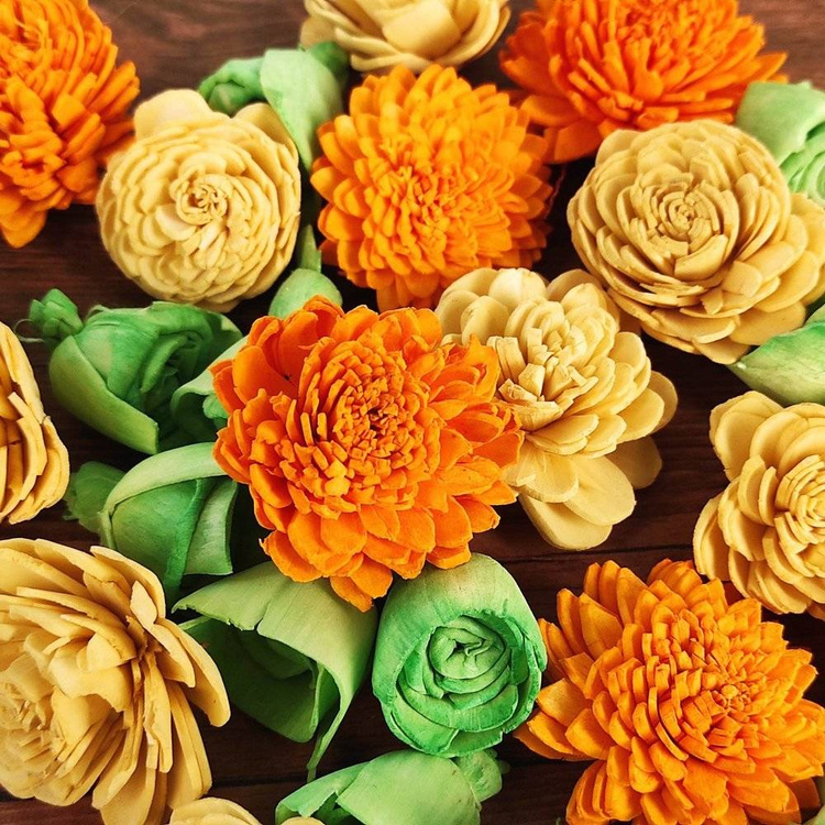 Kwiaty shola mix wiosenny 2–4 cm – 60 szt. | Żółto-zielono-pomarańczowe | Kolekcja GrandDeco