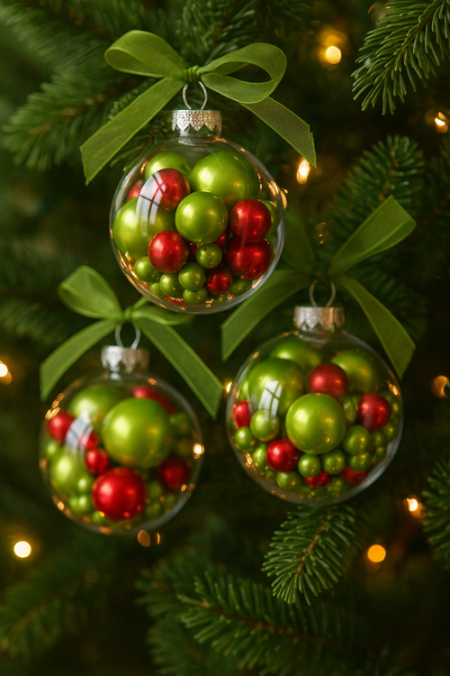 Perełki Koraliki Dekoracyjne 50g Zielono-Czerwone 4–12 mm | Do Bombek DIY Stroików Świątecznych Rękodzieło Florystyka