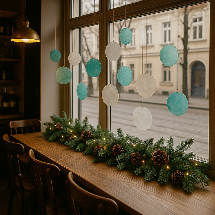 Muszle Capiz 7–11 cm 12 szt – GrandDeco Naturalne, perłowe krążki do dekoracji świątecznych i zimowych aranżacji