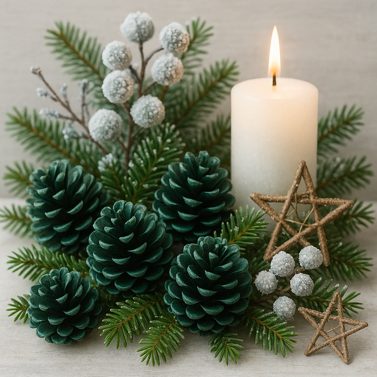 Szyszki dekoracyjne ciemnozielone 60 szt – naturalne ozdoby świąteczne do stroików i wianków – GrandDeco