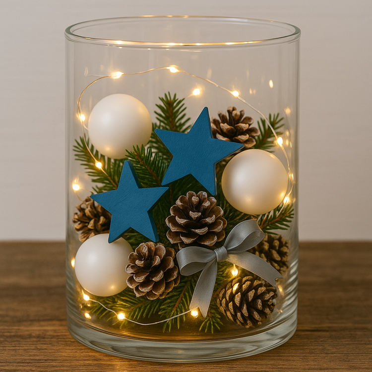 Niebieskie drewniane gwiazdki dekoracyjne GrandDeco – ozdoby świąteczne, naturalny styl