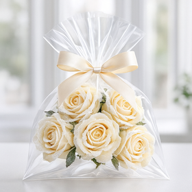 Kremowe Ośnieżone Róże – Główki Dekoracyjne 12 cm (Zestaw 6 szt.)