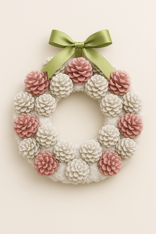 Szyszki dekoracyjne biało-różowe GrandDeco – zestaw 60 sztuk, zimowa elegancja do stroików, wianków i aranżacji świątecznych