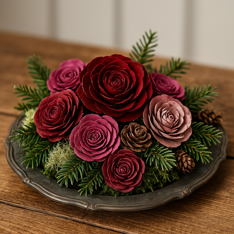 Zestaw 12 róż cedrowych w woreczku prezentowym – eleganckie, naturalne dekoracje GrandDeco