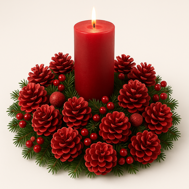 Szyszki dekoracyjne czerwone GrandDeco – 60 szt. eleganckie ozdoby świąteczne do stroików, wianków i aranżacji bożonarodzeniowych