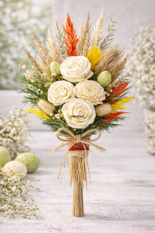  Kwiaty shola z manioku – kość słoniowa | 30 szt. 4–6 cm | Róża & Stokrotka | Kolekcja GrandDeco