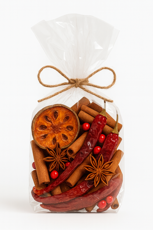 Naturalna dekoracja świąteczna – cynamon, anyż, papryczki i plastry melona