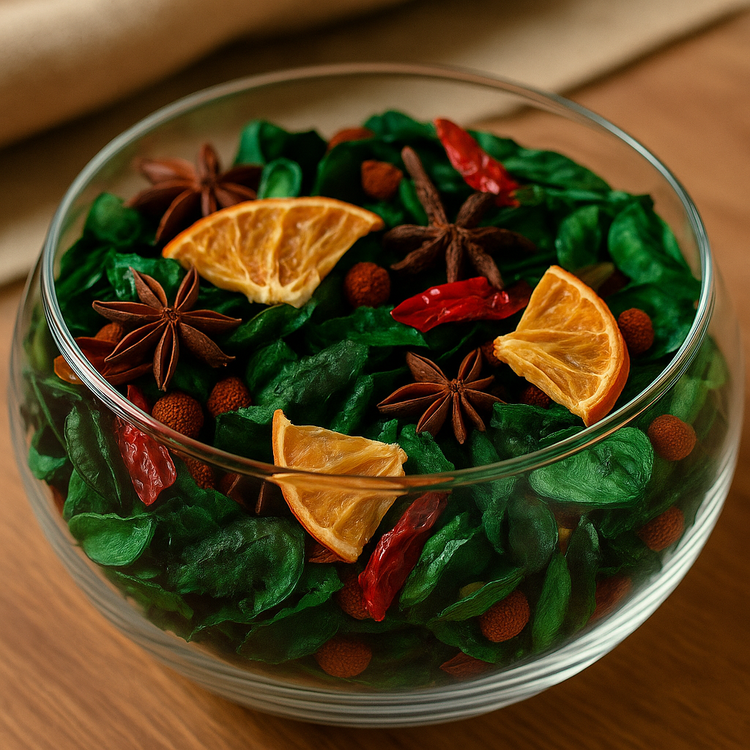 Świąteczne Potpourri Zielono-Pomarańczowe – Naturalne Suszone Dekoracje z Cytrusami i Anyżem | Aromatyczny Mix do Stroików