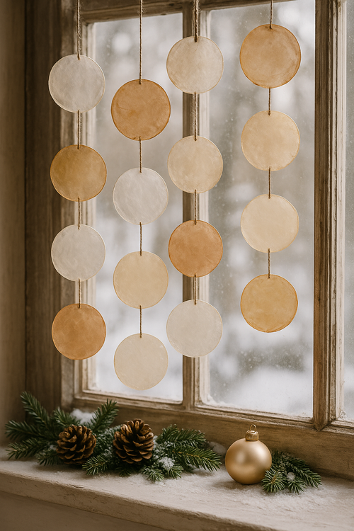 Muszle Capiz 7–11 cm 12 szt – GrandDeco Naturalne, perłowe krążki do dekoracji świątecznych i zimowych aranżacji