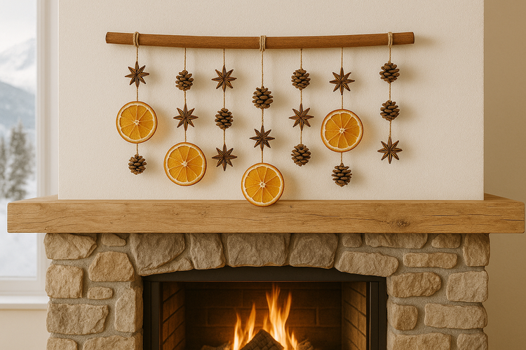 Zestaw DIY – Naturalna Girlanda z Cynamonu 40 cm, Pomarańczy, Anyżu i Szyszek | Makrama i Dekoracje Ścienne / Okienne