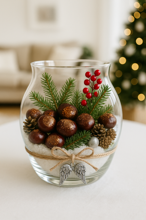 Brokatowe kasztany dekoracyjne – 12 sztuk – kolekcja GD – zimowa ozdoba DIY, stroiki, święta