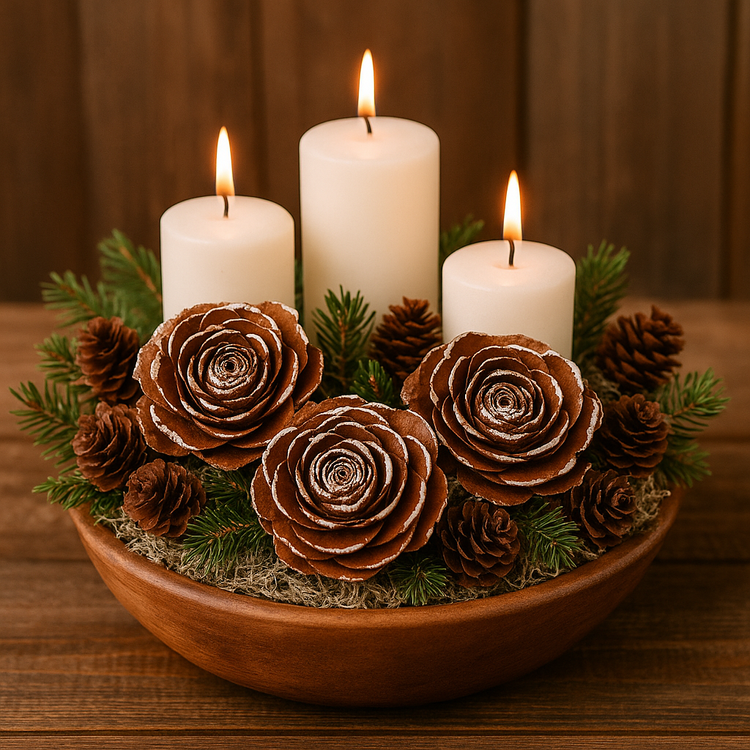 Róże z Szyszki Cedrowej 3–4 cm – 12 szt. Ręcznie Malowane Brzegi – Kolekcja GrandDeco