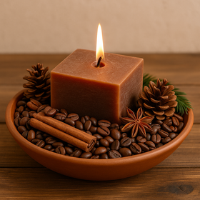 Świąteczna dekoracja – świeca kawowa w celofanie z ziarnami i przyprawami | idealny prezent