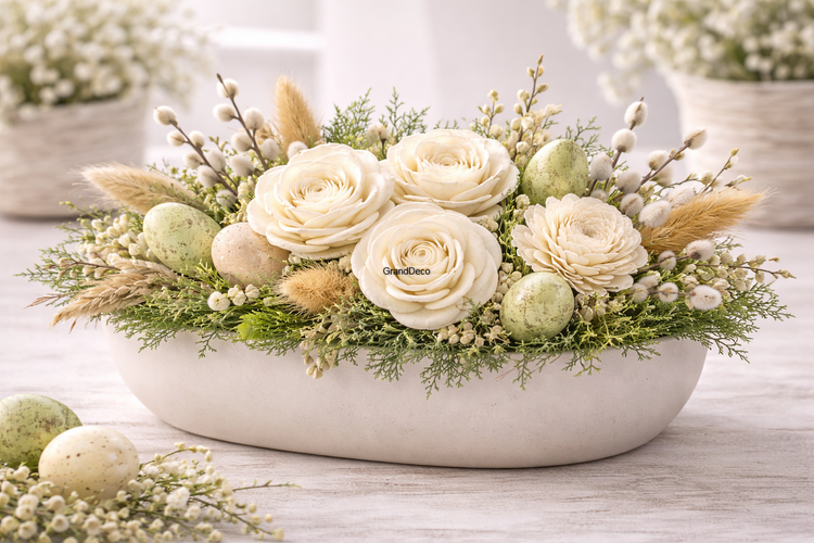  Kwiaty shola z manioku – kość słoniowa | 30 szt. 4–6 cm | Róża & Stokrotka | Kolekcja GrandDeco