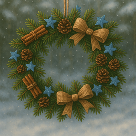 Wianek zimowy z prawdziwego igliwia 25 cm – niebiesko-brązowy, naturalny styl