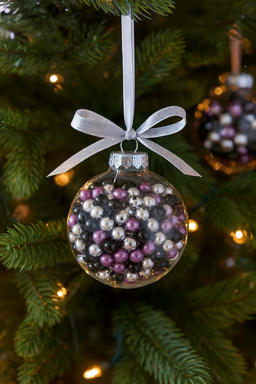 Perełki i koraliki dekoracyjne 50 g – fiolet, czerń, srebro | Ozdoby na święta | Artykuły do rękodzieła