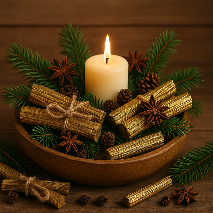 Dekoracja świąteczna Drewno złote dł. 10 - 12 cm 6szt /op