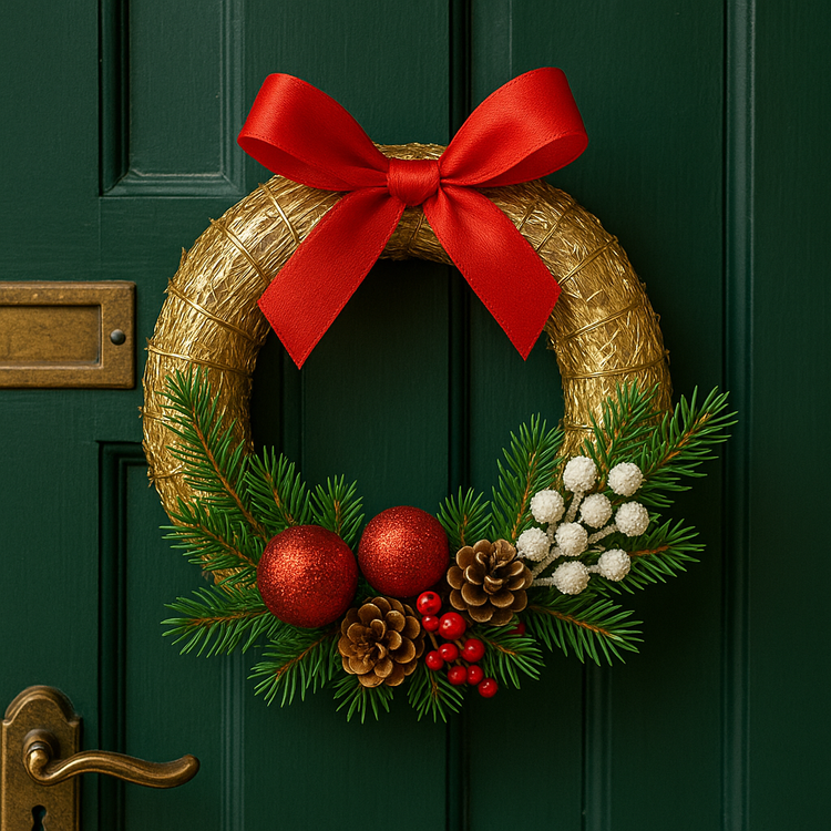 Złocony wianek słomiany 25 cm – baza do dekoracji DIY