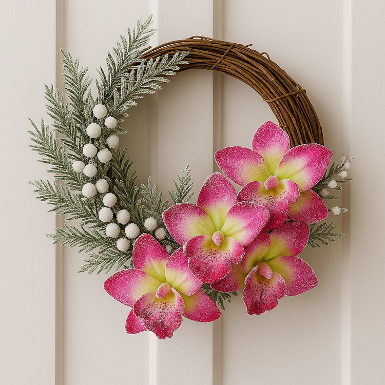 Ośnieżone Główki Storczyków – Zestaw 4 szt. do Dekoracji Zimowych i Świątecznych