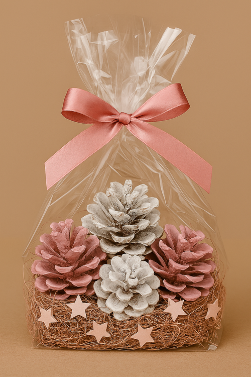 Zestaw 4 Dekoracyjnych Szyszek – Róż, Biel i Natura w Stylu Rustykalnym