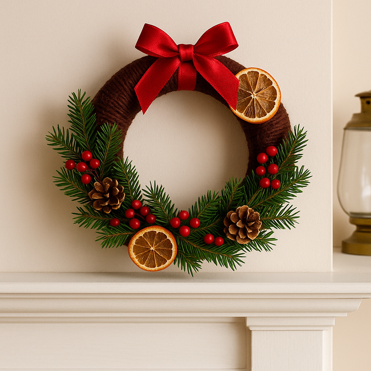 Wianek jutowy kasztanowy brąz 25 cm – baza DIY