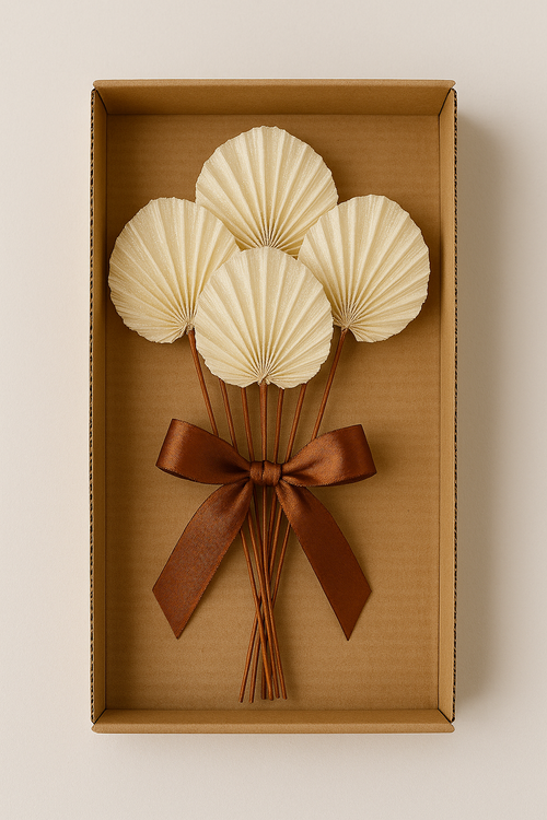 Zestaw wachlarzy dekoracyjnych Shola na drucikach – bukiet 5 szt. w pudełku – naturalna dekoracja GrandDeco
