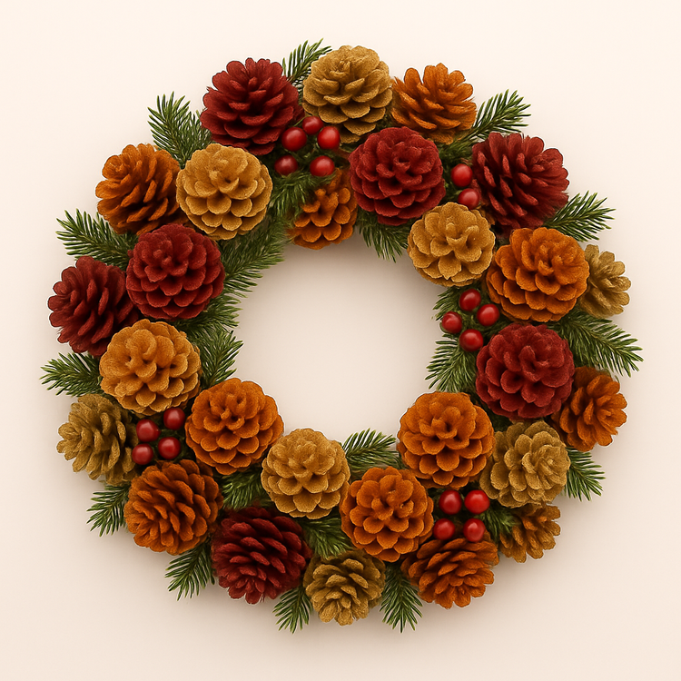 Szyszki dekoracyjne czerwono-złoto-brązowe GrandDeco – 60 szt. eleganckie ozdoby świąteczne do stroików, wianków i aranżacji bożonarodzeniowych