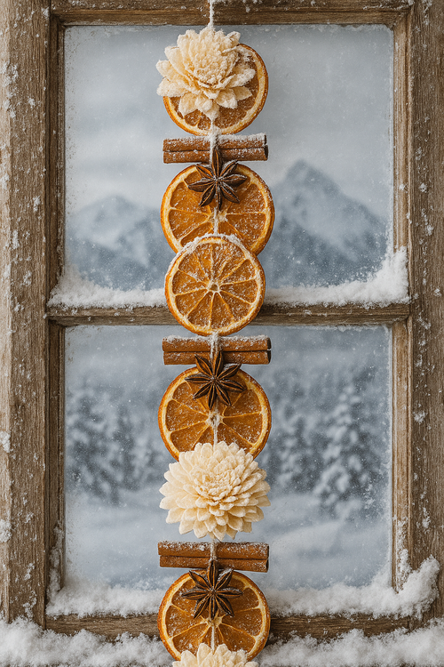 Girlanda świąteczna 200 cm – suszone pomarańcze, cynamon, anyż, kwiaty sola – naturalna dekoracja boho