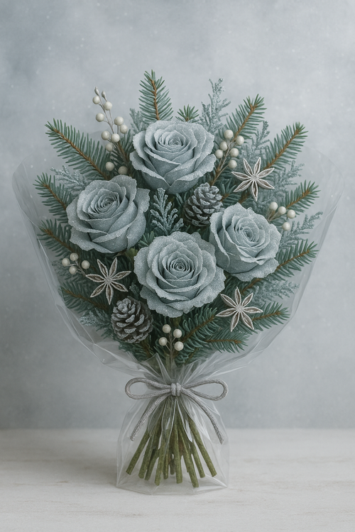 Srebrny zestaw dekoracyjny DIY GrandDeco – lotosy, anyż i korzonki | Komplet do stroików i zimowych aranżacji świątecznych