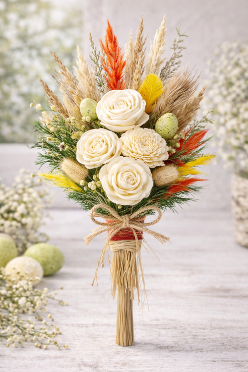  Kwiaty shola z manioku – kość słoniowa | 30 szt. 4–6 cm | Róża & Stokrotka | Kolekcja GrandDeco