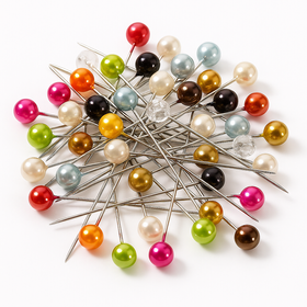 Wielokolorowe szpilki dekoracyjne 6 cm – zestaw ok. 100 szt. z perłowymi główkami 4–8 mm