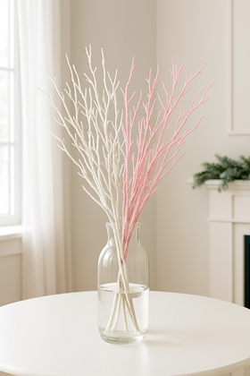 Biało-różowe gałązki dekoracyjne 30–40 cm w szklanym wazonie – subtelna ozdoba do jasnych wnętrz | Kolekcja GrandDeco