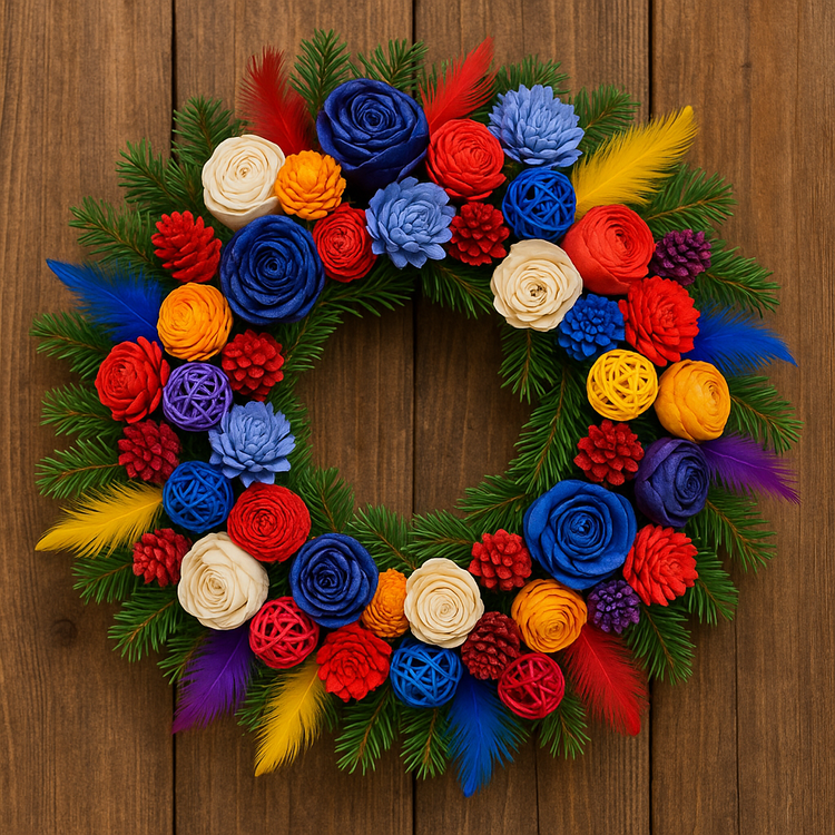 Zestaw do dekoracji DIY 10 kolorów • szyszki, piórka, kulki ratan, kwiaty shola • prezent box