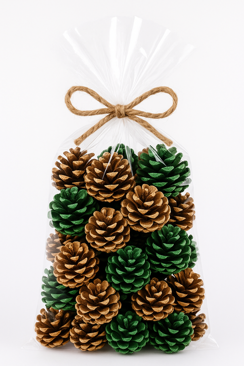 Szyszki dekoracyjne 60 szt ciemna zieleń i brąz – zestaw GrandDeco DIY święta