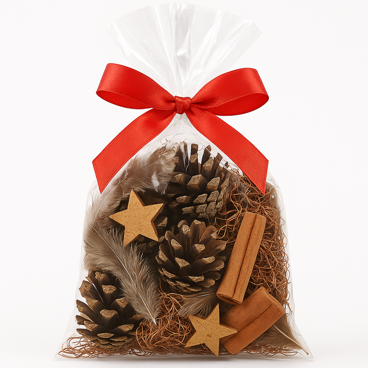 Zestaw dekoracyjny GrandDeco – szyszki, złote gwiazdki, egzotyczne korzonki i piórka