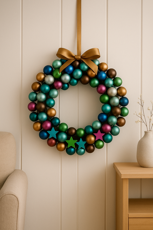 Zestaw Świąteczny GrandDeco – 90 Bombek na Druciku (2–4 cm) + 36 Drewnianych Gwiazdek 3 cm – Kolorowy Mix Dekoratorski