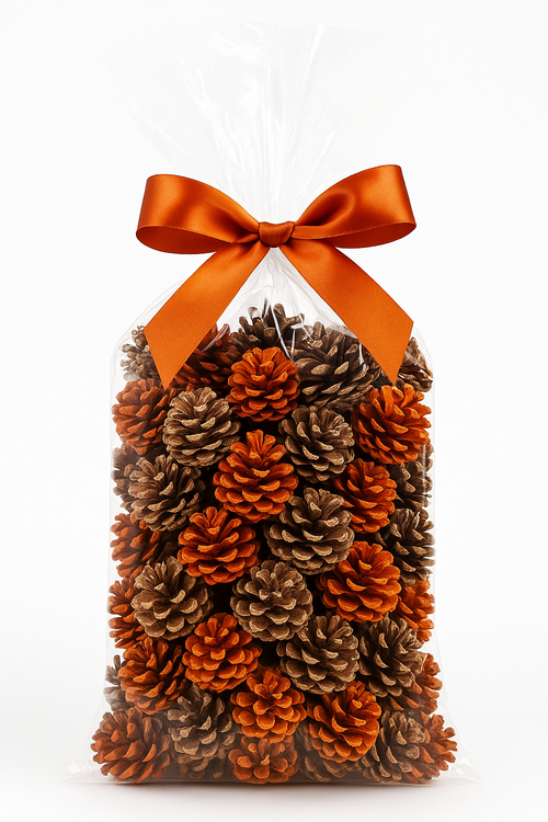 GrandDeco – Szyszki dekoracyjne DIY 60 szt • brązowe i pomarańczowe • naturalne ozdoby świąteczne, stroiki, wieńce, dekoracje bożonarodzeniowe
