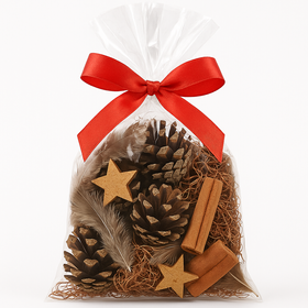 Zestaw dekoracyjny GrandDeco – szyszki, złote gwiazdki, egzotyczne korzonki i piórka