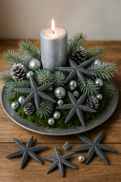 Rozgwiazdy dekoracyjne grafitowe 6–8 cm | Zestaw 6 sztuk