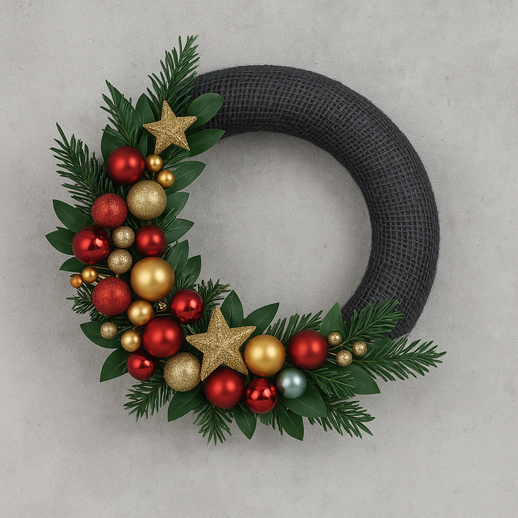 Wianek jutowy czarny – baza dekoracyjna GrandDeco, średnica 25 cm