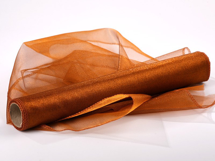 Organza wstążka obszywana, tiul na rolce obszywany 40cm / 900 cm  obszywana JASNY BRĄZ