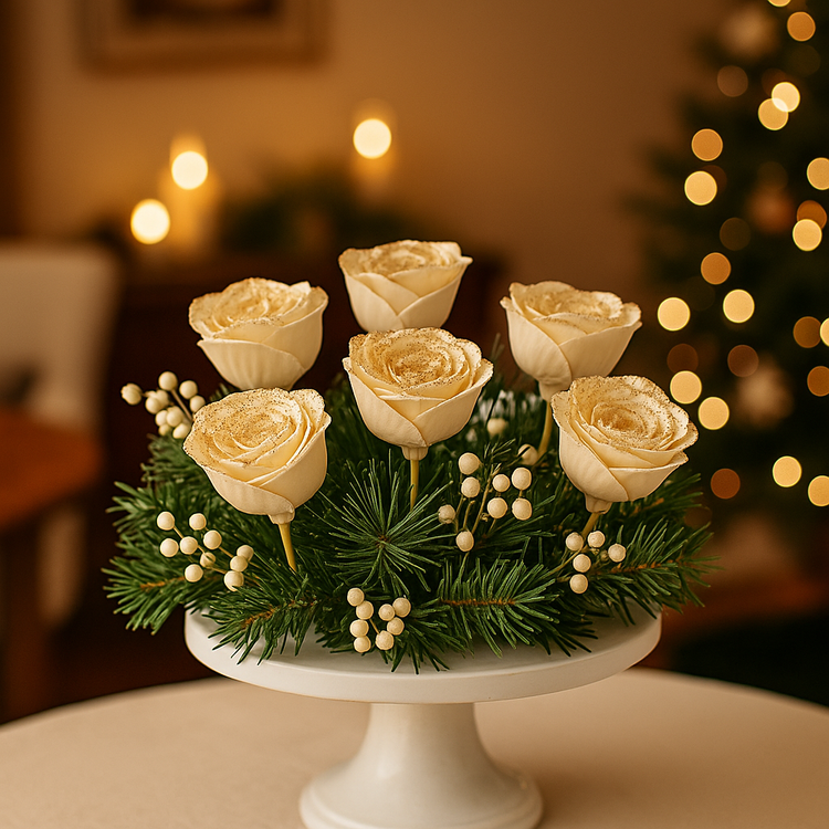 Złote Róże Shola na Piku 20 cm – Eleganckie Akcenty Dekoracyjne do Stroików i Bukietów