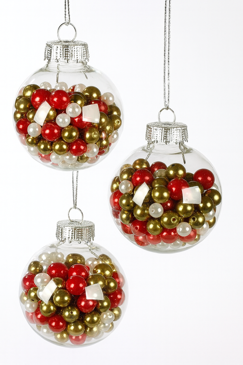 Perełki koraliki dekoracyjne 50g – biało-złoto-czerwone – ok. 250 szt. do stroików, bombek, handmade