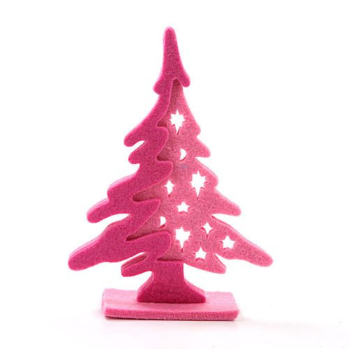 Zestaw 3 filcowych choinek 15 cm – dekoracja świąteczna stojąca – róż / pastel / DIY / stroiki