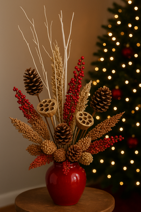 Świąteczna kompozycja  – naturalne szyszki, owoce, suche gałązki | Dekoracja bożonarodzeniowa GrandDeco