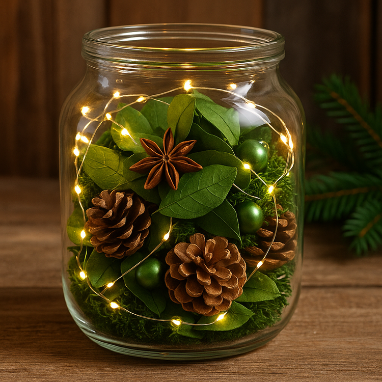 GrandDeco Naturalny Zestaw Dekoracyjny Zielony – Liście, Mech, Szyszki, Cynamon, Anyż – Świąteczna Dekoracja, Aromatyczny Mix, Prezent