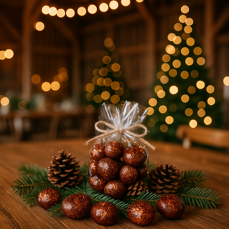 Brokatowe kasztany dekoracyjne – 12 sztuk – kolekcja GD – zimowa ozdoba DIY, stroiki, święta